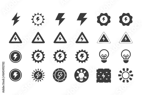 Energy and Electricity Icon Set. Vector Glyph Symbols for Power, Solar, Wind, Renewable Energy, Utilities, and Safety