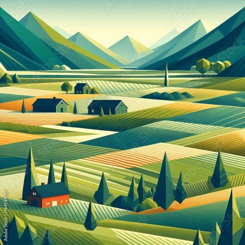 Green Terrain Polygon Pattern Design. AI generated illustration