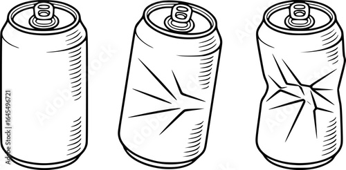 Three beverage cans showing different stages of damage drink metal