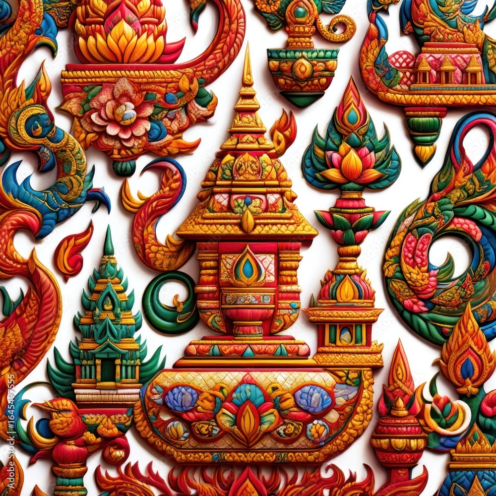 Fototapeta premium Ornate Thai Temple Ornaments Inspire Wonder and Awe