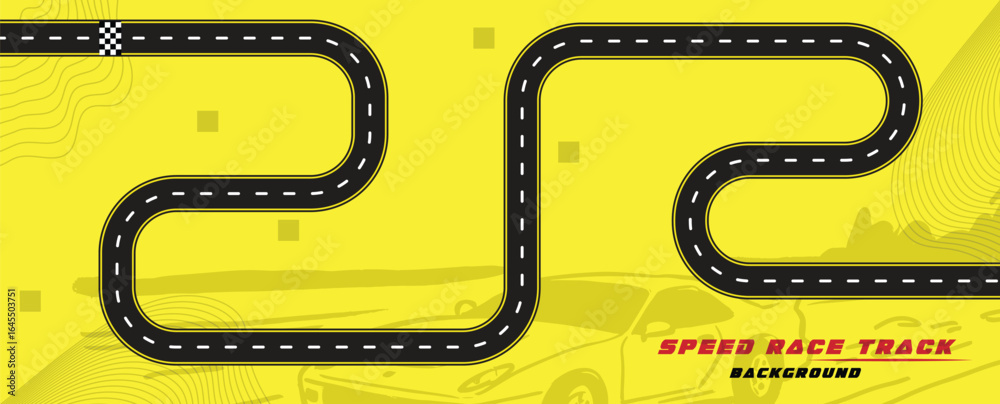 Fototapeta premium Creative vector illusion of race track isolated on yellow background
