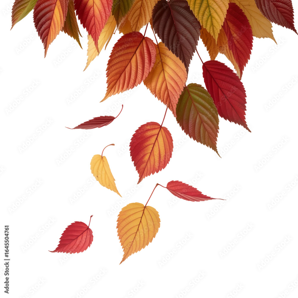 Obraz premium Falling autumn leaves with realistic shadows, isolated PNG 