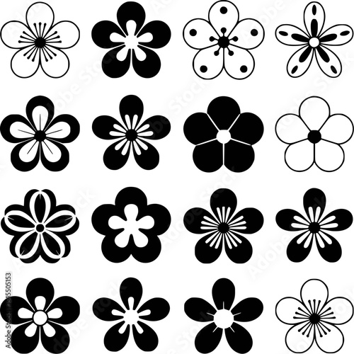 Various stylized floral designs flower blossom