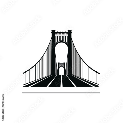 Illustration of a black and white suspension bridge silhouette