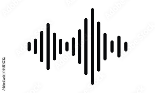 Black sound wave icon on a white background, representing audio signal, music frequency, or voice waveform. Ideal for apps, podcasts, media, sound editing, and digital communication designs.