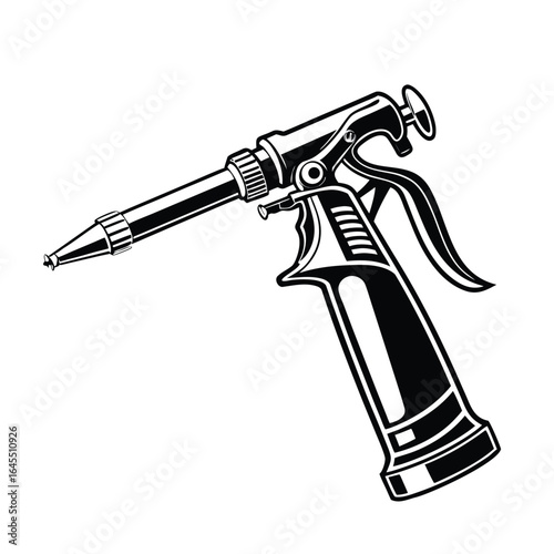 Black and white vector illustration of a caulking gun. Isolated silhouette of a manual sealant applicator tool for construction.