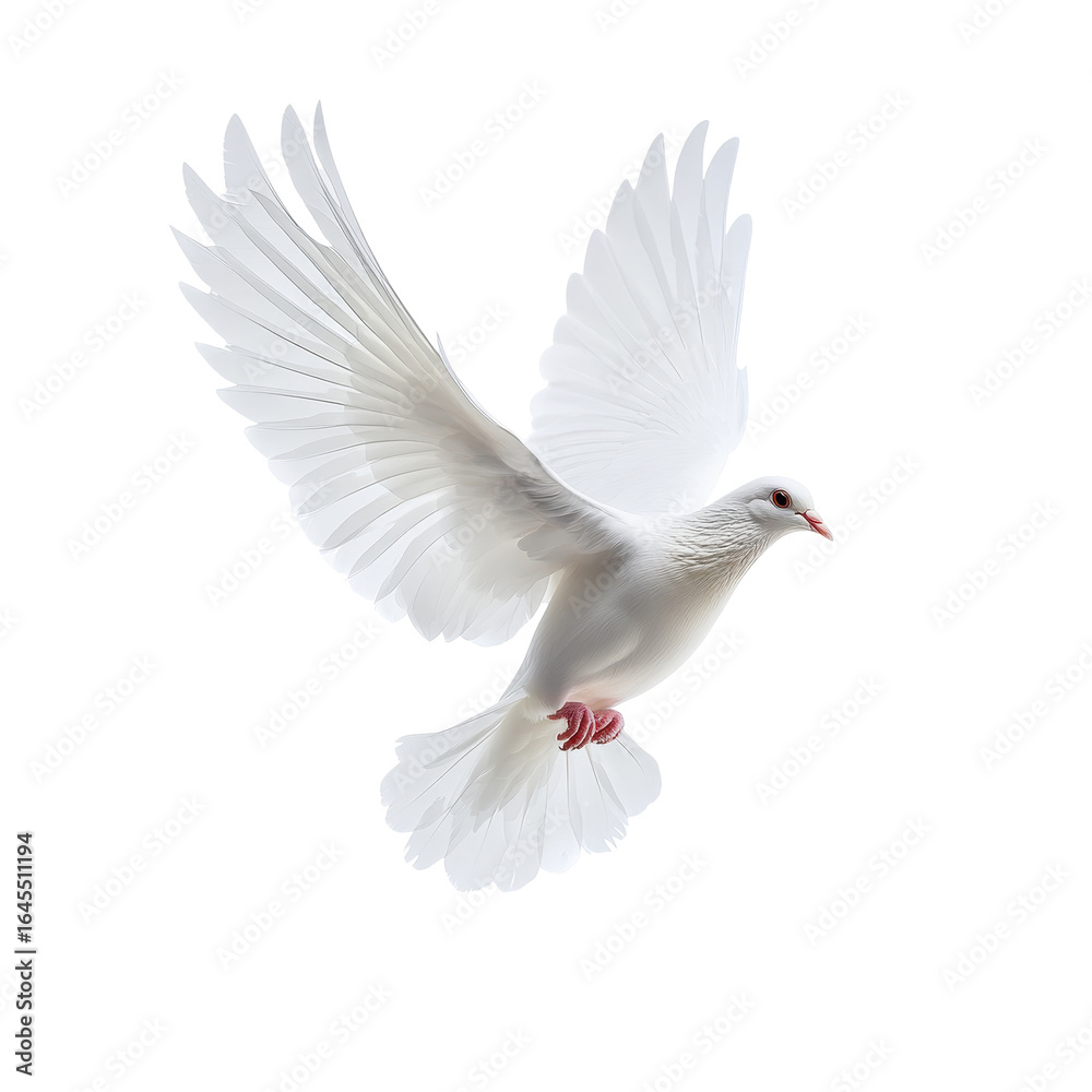 Fototapeta premium White Dove in Flight Purity Peace Symbolism, isolated on a transparent background