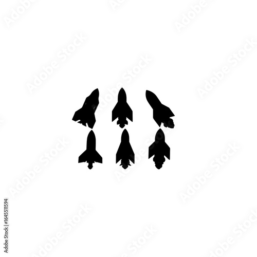 Rocket icon set vector silhouette on white background. 