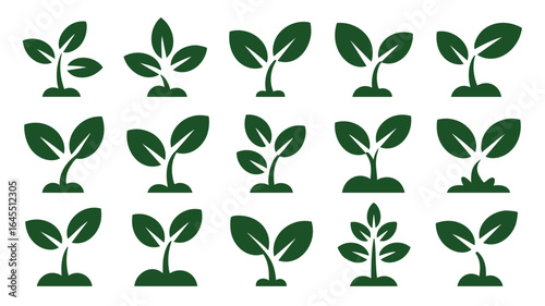 Collection of Green Plant Sprout Icons: Growth, Nature, and Ecology Symbols