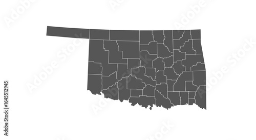 Oklahoma state map with county borders in monochrome