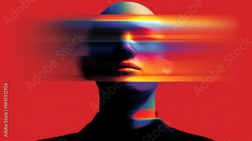 Abstract futuristic portrait with colorful light streaks on face, digital art