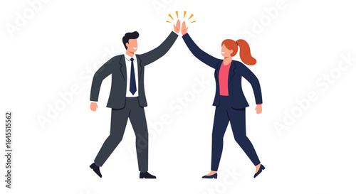 Business colleagues celebrate success with a high-five.