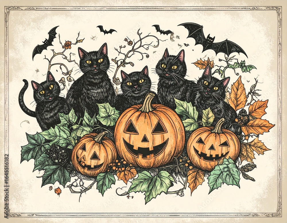 Obraz premium Hand-Drawn Retro Halloween Illustration