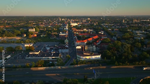 Aerial drone view of Herne in North Rhine-Westphalia, Germany – urban cityscape with residential buildings, streets, and green areas captured from above on a clear day. 10 September 2024