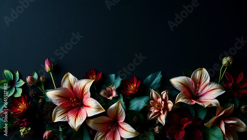 Dark Floral Background with Elegant Flowers