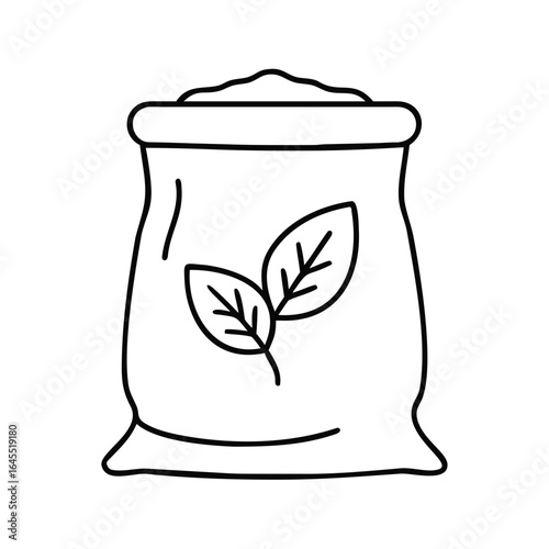 Bag of organic plant-based nutrients with leaves design,  for sustainable farming projects and gardening materials.