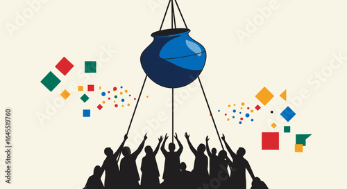 Celebration of Dahi Handi Festival, Krishna Janmashtami in India illustration