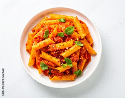 White Ceramic Plate with Pasta and Sauce