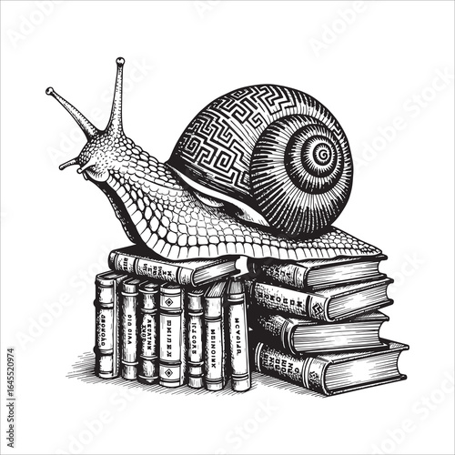 Vector art of snail on a stack of books isolated on white background illustration