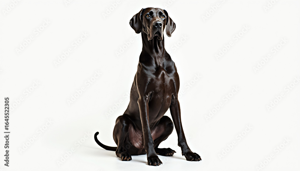 Fototapeta premium Seated Black Great Dane on White Background