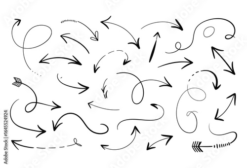 Arrow vector set. Hand drawn arrows, Sketch arrow vector, Arrows with brushes big black set icons. Arrow icon.