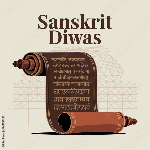 Sanskrit Diwas Scroll Ancient Language Celebration Design