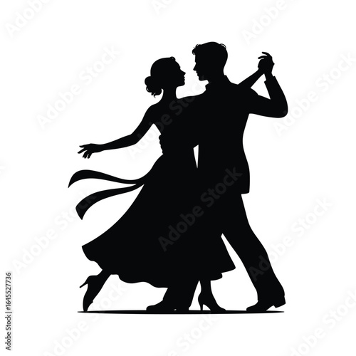 Elegant silhouette of a couple dancing together