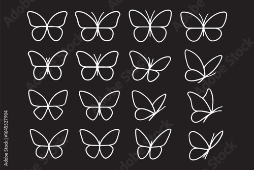 Butterflies collection. Butterfly continuous. Flying butterflies icon set. Vector illustration