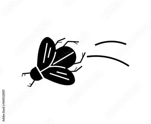 A black beetle flies away, symbolizing escape or freedom.
