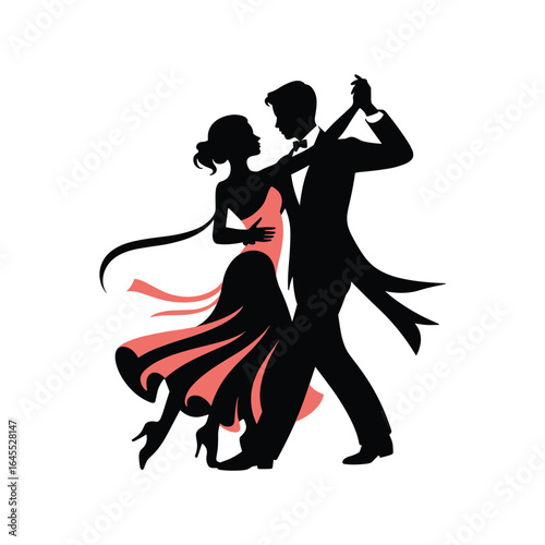 Elegant couple dancing together in silhouette