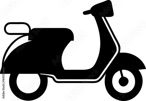 Classic retro scooter icon representing urban mobility and stylish city travel. A timeless silhouette of a two-wheeled vehicle for vintage transport and leisurely rides in metropolitan areas.