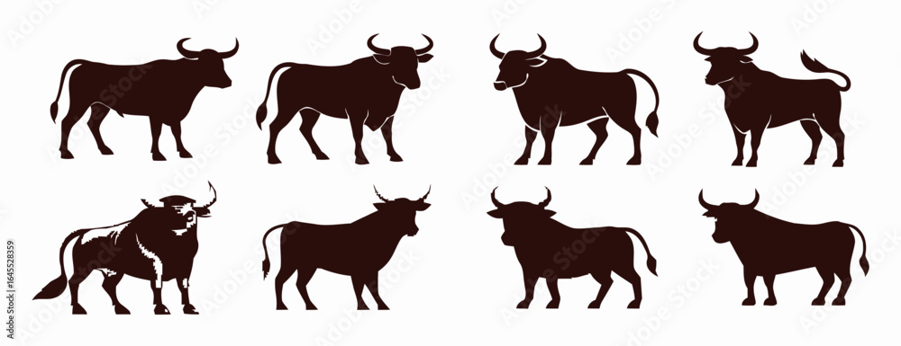 Obraz premium Silhouettes of six fighting bulls.