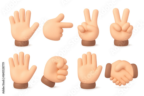 3d cartoon hand gestures collection: thumbs up, peace, victory, pointing, and more