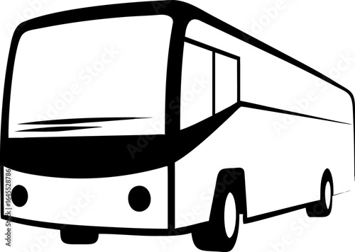 Black and white illustration of a public transport bus, a vehicle designed for passenger transportation and commuting, commonly used in urban and intercity travel for commuting.