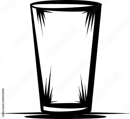 Clean and Modern Empty Glass Icon in Black and White A Simple Illustration Suitable for Various Design Projects, Perfect for Representing Drinks, Beverages, or Hydration.