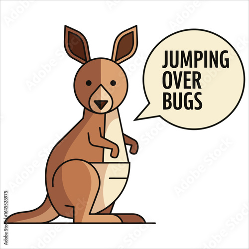 Vector art of cute kangaroo jumping over bugs isolated on white background