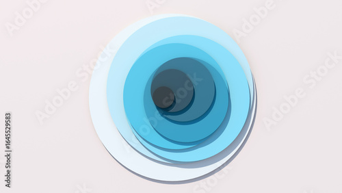 Group of blue circle shapes moving. Abstract illustration, 3d render.