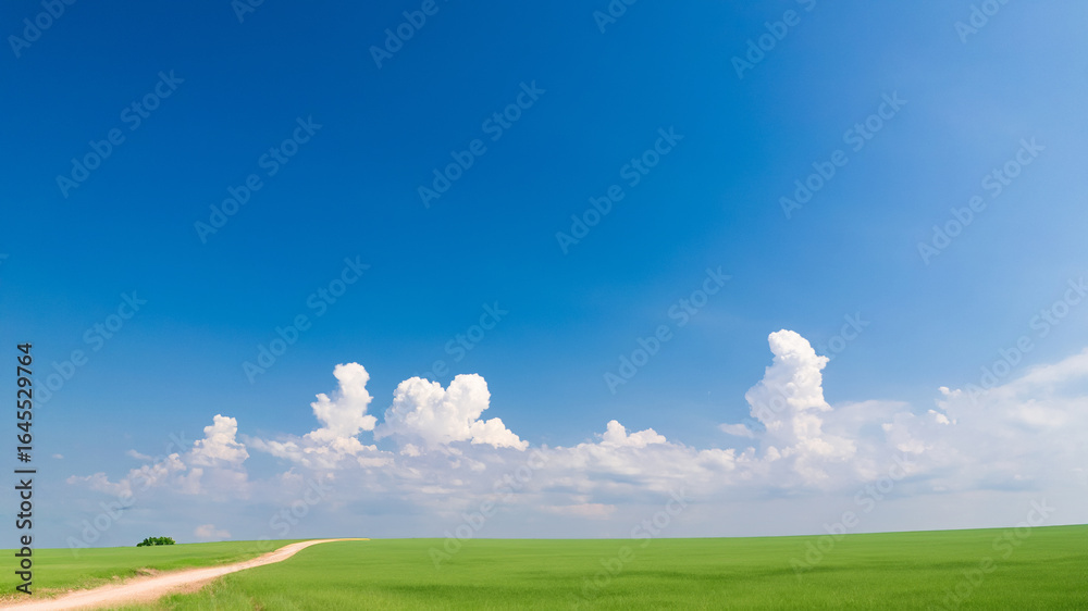 Fototapeta premium 夏の入道雲と土の道