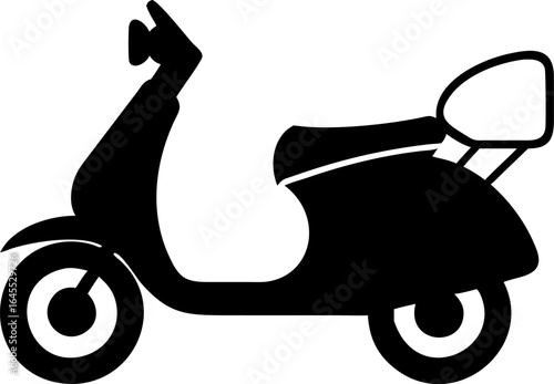Sleek classic urban scooter silhouette icon, ideal for vintage transportation design elements, a stylized vector illustration representing personal mobility and city travel graphic resources.