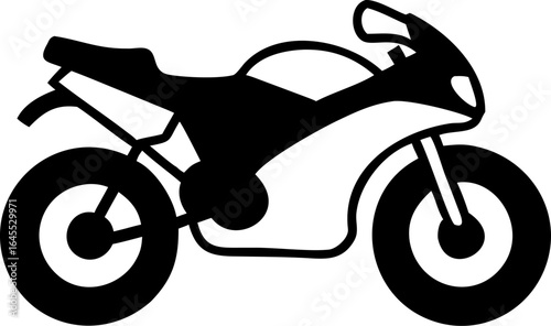 Sportbike Motorcycle Icon Sleek Design, Powerful Performance, Black and White Illustration, Vector Graphic, 165.eps
