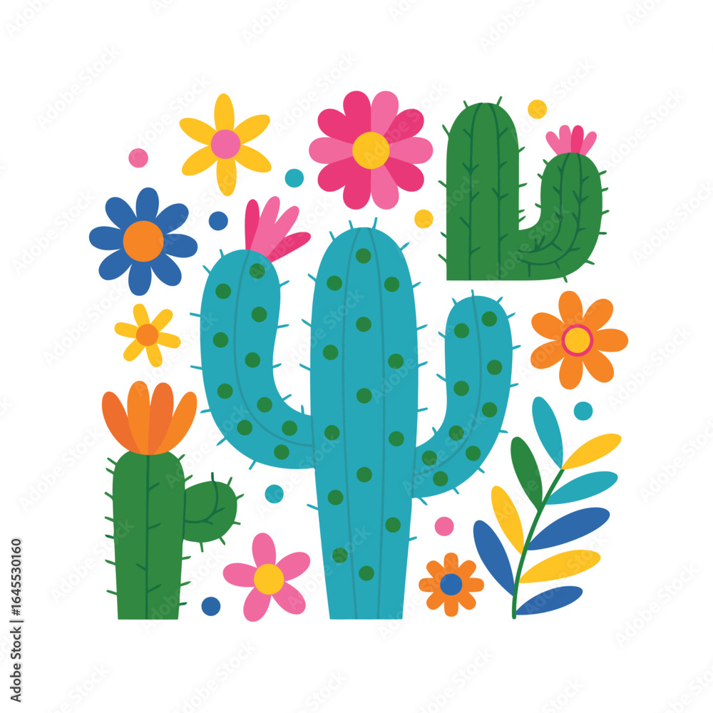 Obraz premium Vibrant desert flora illustration cactus flowers