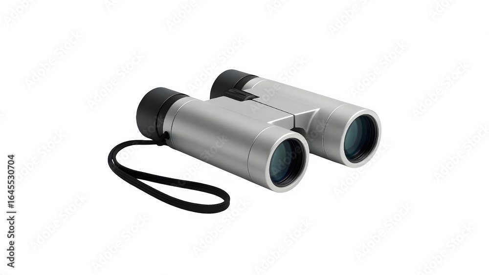 Fototapeta premium Side Profile of Sleek Travel Binoculars with Wrist Strap on Transparent Background