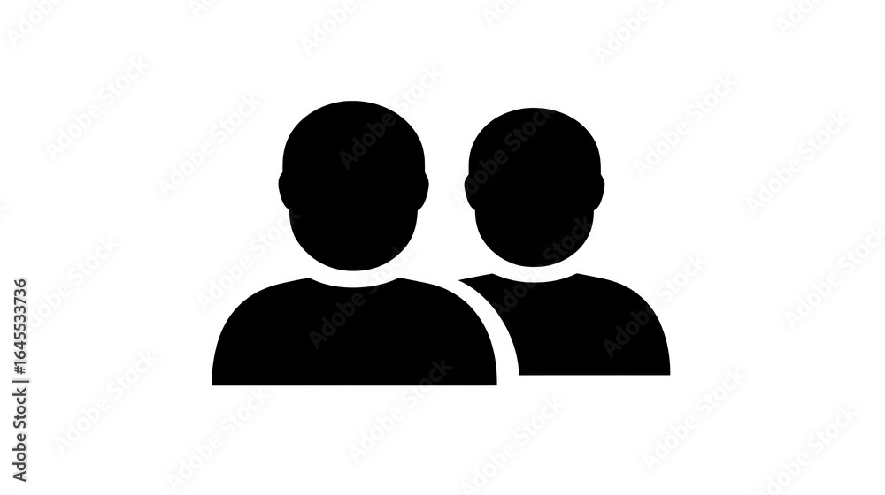 Two overlapping user icons in black silhouette, team concept, isolated, --ar 16:9 Two overlapping user icons in black silhouette, team concept, isolated, --ar 16:9