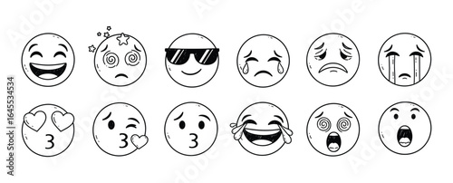 Set of Hand-Drawn Doodle Emoji Icons with Different Emotions