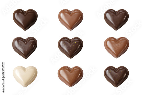 Assorted Heart-shaped Chocolates isolated on white transparent background