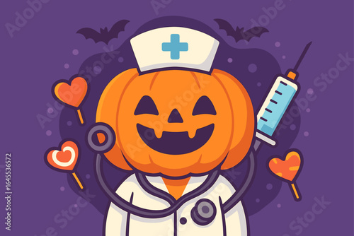 Pumpkin Nurse with Stethoscope and Candy