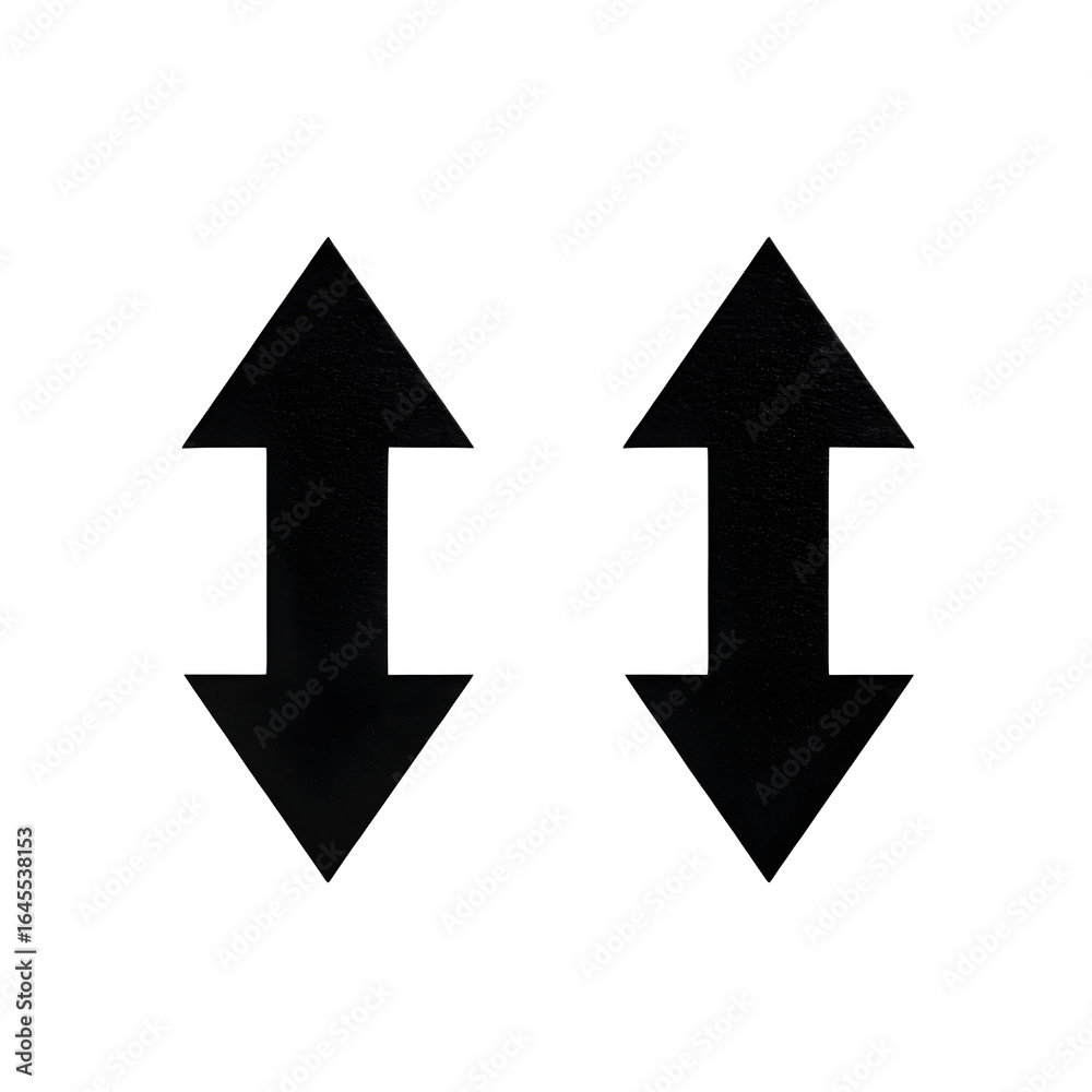 Arrow up and down side by side in black, white background Arrow up and down side by side in black, white background
