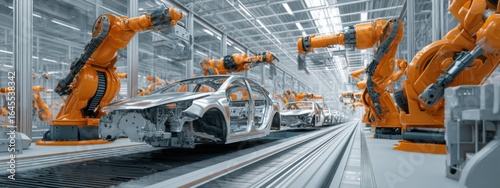Advanced robotics in action at an automotive assembly line showcasing innovative manufacturing technology during daytime operations