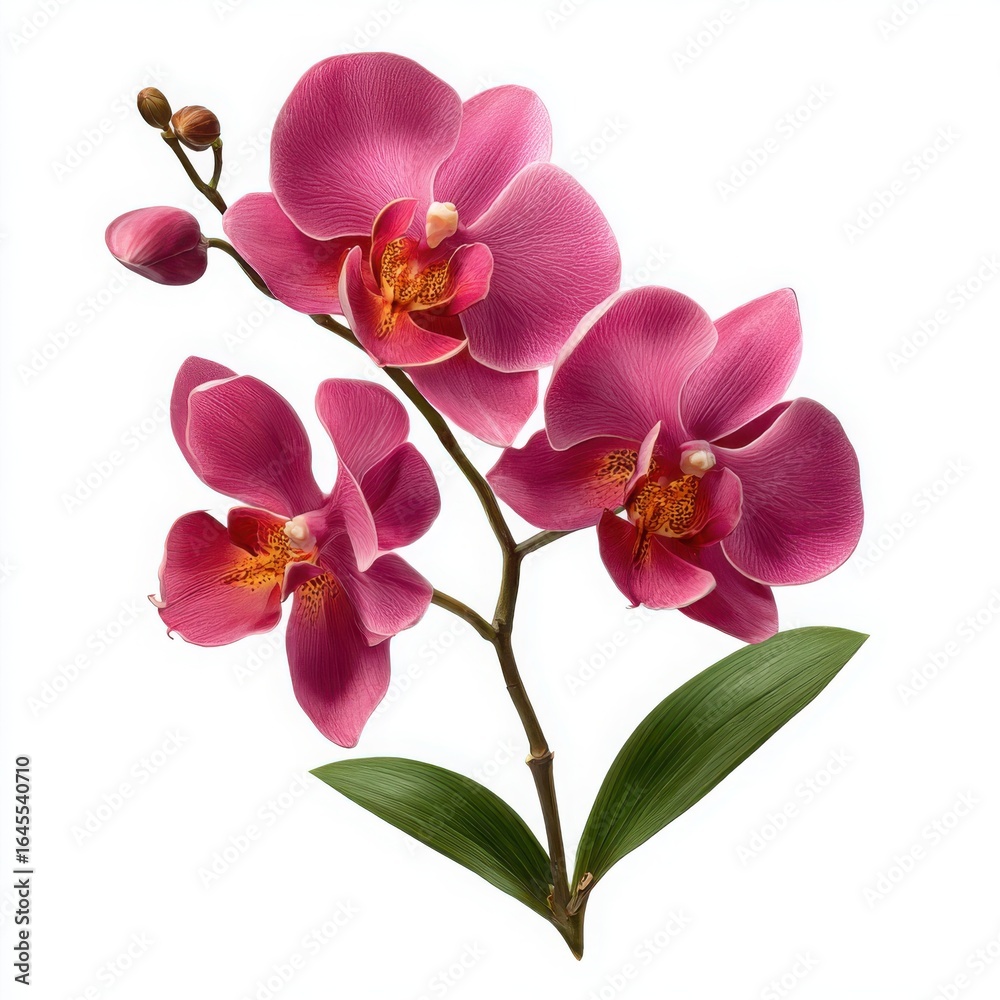 Fototapeta premium Pink Orchid Flowers on Stem with Leaves bloom blossom