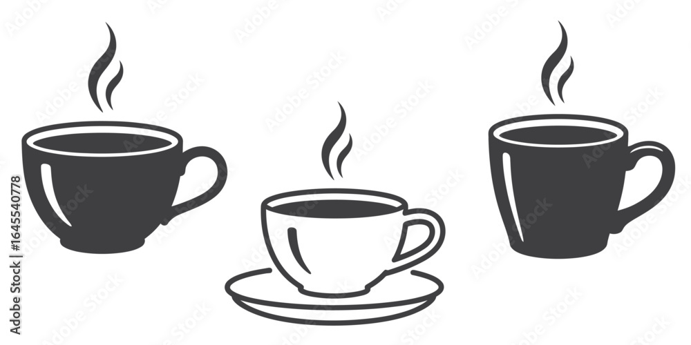 Obraz premium UntitledVector art of collection of tea and coffee cups isolated on white background, showcasing various styles of mugs and saucers, representing the comfort and enjoyment of hot beverages
